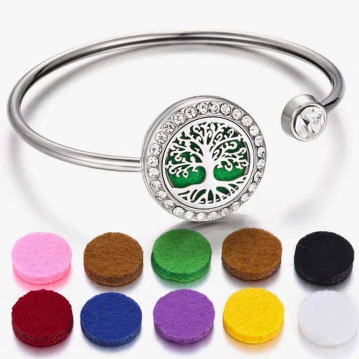 Pulseira Bracelete Feminino Prata Com Cristais Cravejados e Difusor para perfumes e óleos essenciais  com  feltros de presente Canto Astral