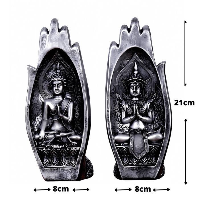 Medidas das Mãos esculpidas de Buda. 21cm de altura por 8 cm de Largura. Enfeite para casa, Aparador perfeito de livros. Material Resina.